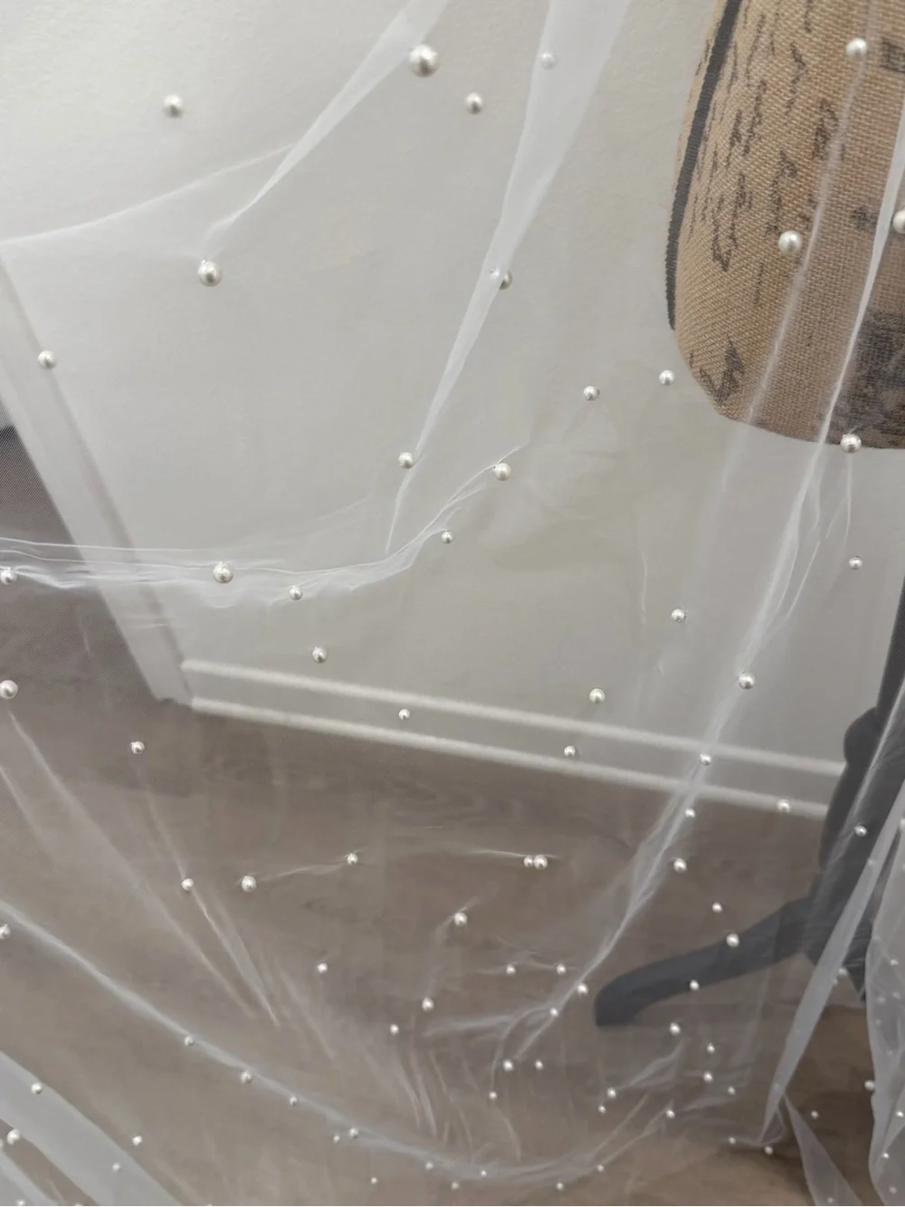Anthropologie White Pearl-Embellished Sheer Veil